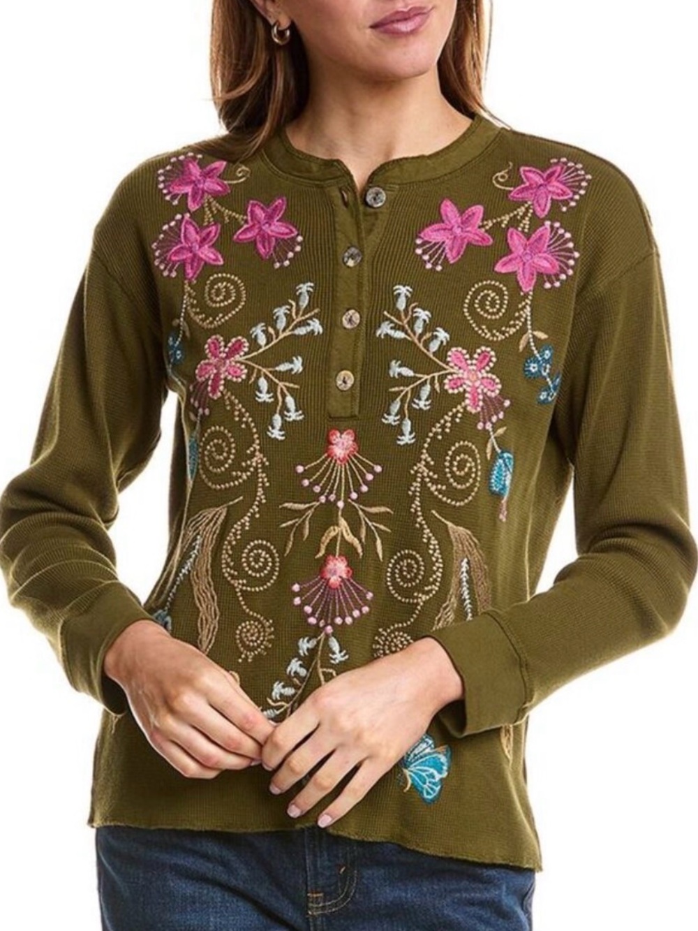 Top - Thermal Embroidered Henley SISA by Johnny Was - Size Large - NWT